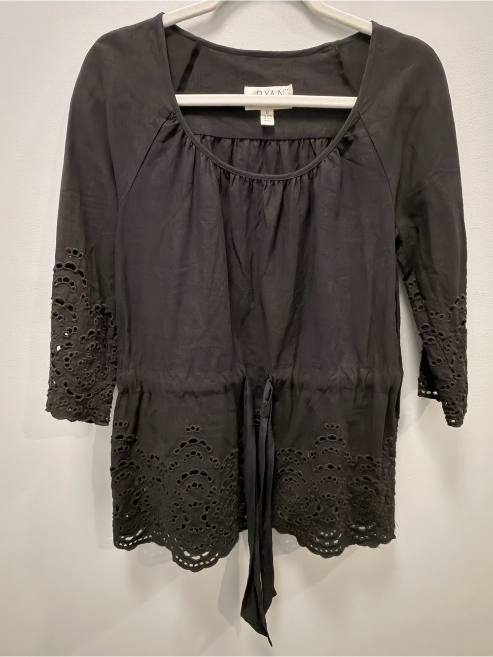 RYAN MICHAEL Black Eyelet Drawstring Tunic Medium